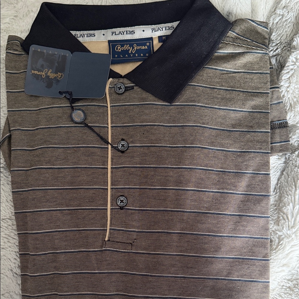 Bobby Jones Men's Polo Shirt - Black and Brown Stripes